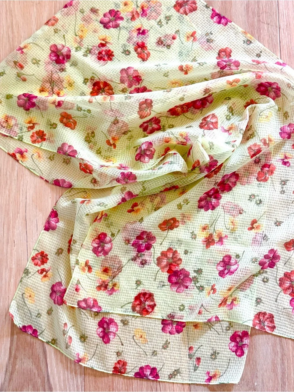 Light Green Floral Scarf - Women's Lightweight Spring Accessory